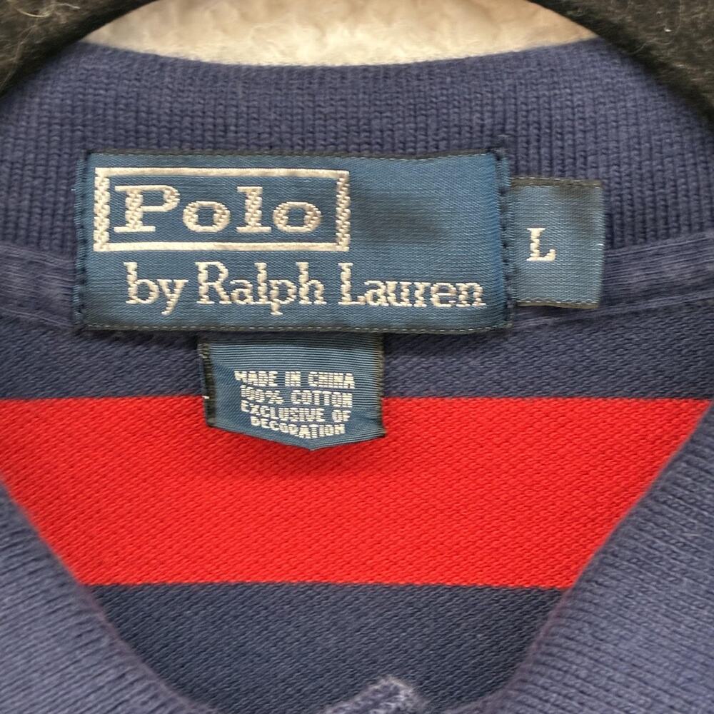 Vintage Polo By Ralph Lauren Polo Shirt Mens Large Red Navy Striped Pony Golf - Picture 3 of 10